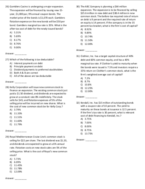 expansion. The expansion is to be financed by selling year, $1,000 par,