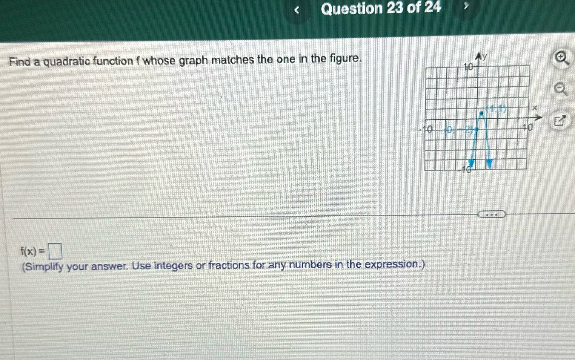 the figure. X f(x ) = (Simplify your answer. Use integers or
