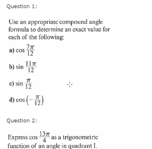 double angle formula for cosine can be written as a) cos 2x