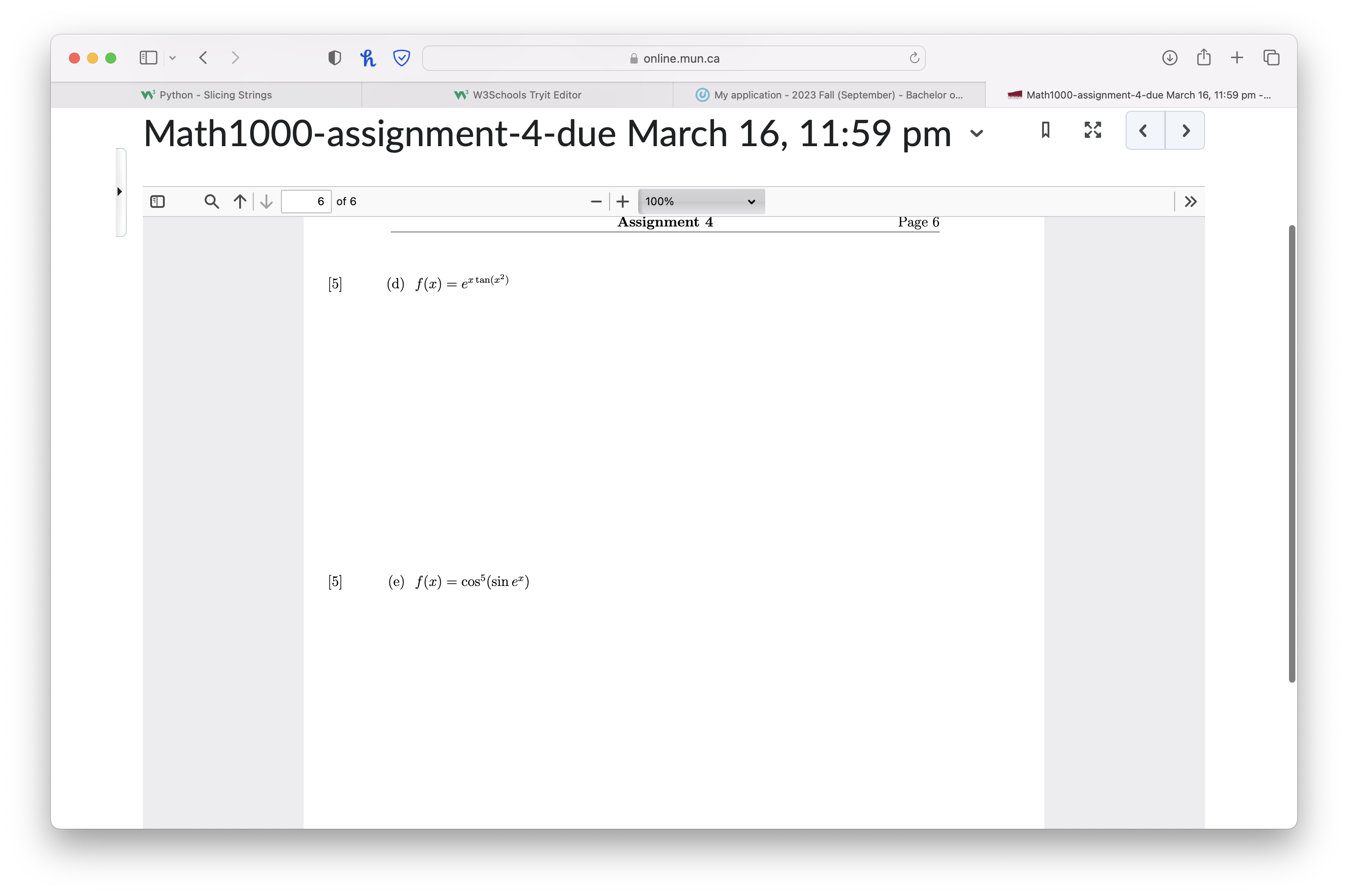line at x=1 4. Find the derivatives of the following functions [5]