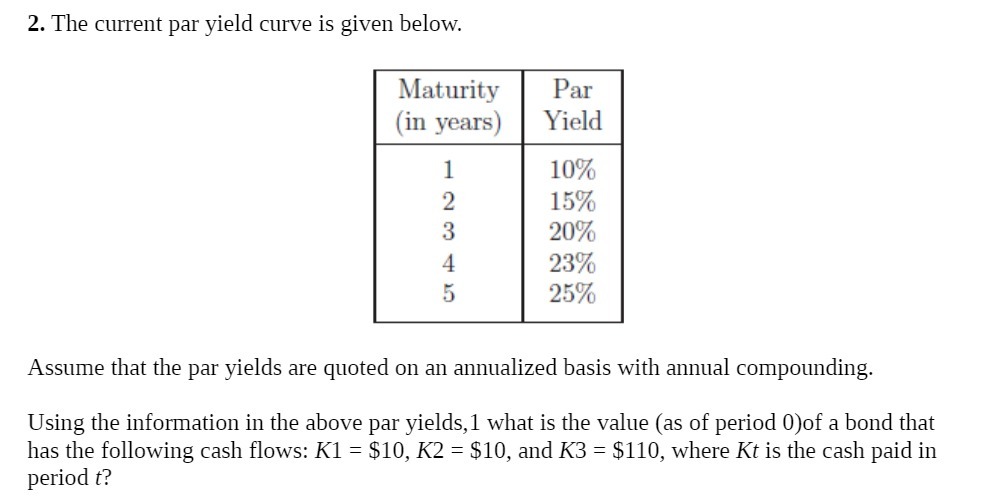  2 . The current par yield curve is given below .