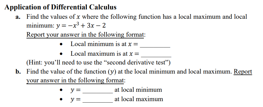  Please help with practice problem. Application of Differential Calculus 3. Find