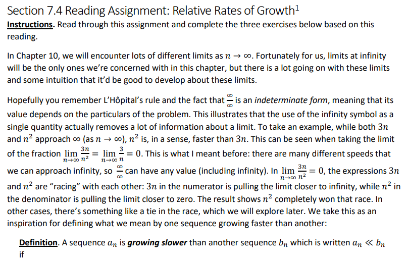  Section 10.4 Reading Assignment: Comparison TestsAnswer Only Exercise 1, 2, and