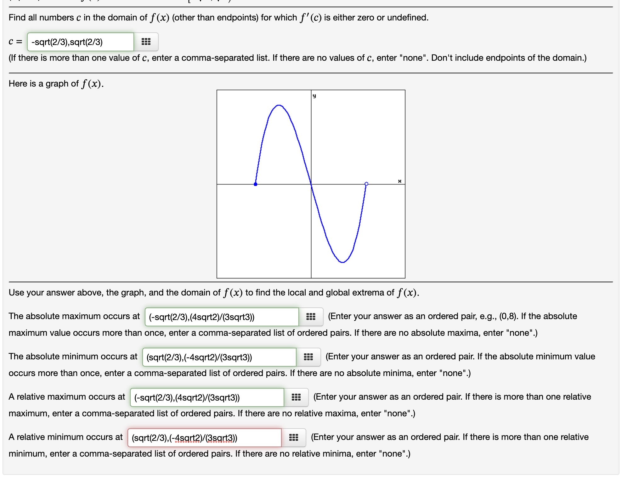 (Enter your answer as an ordered pair, e.g., (0,8). If the absolute