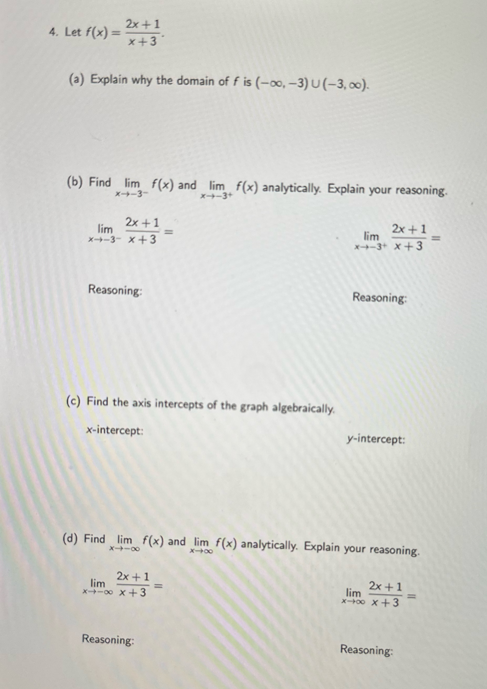Explain why the domain of f is (-oo, -3) U (-3, 00).