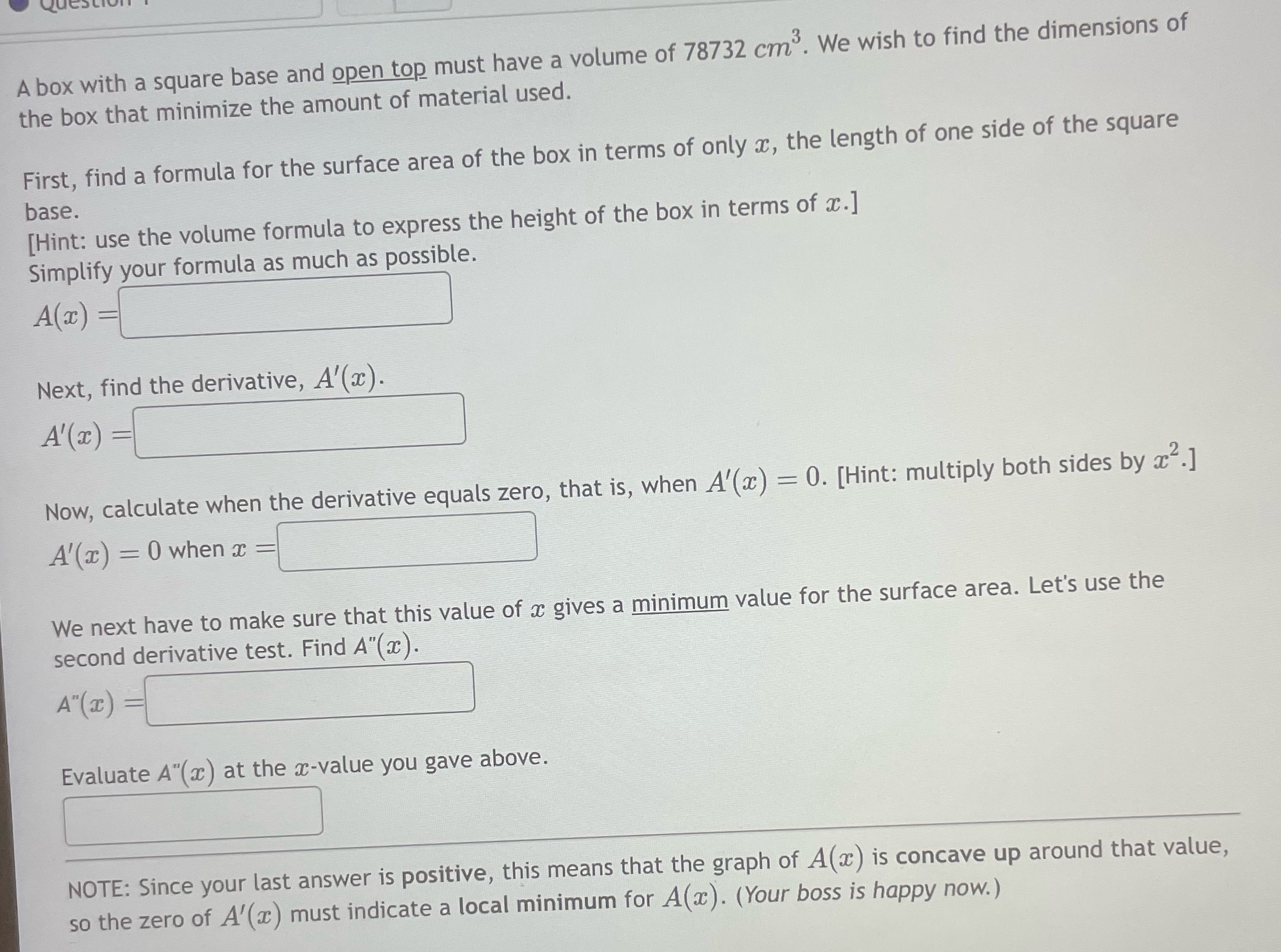 Please help me to solve? A box with a square base