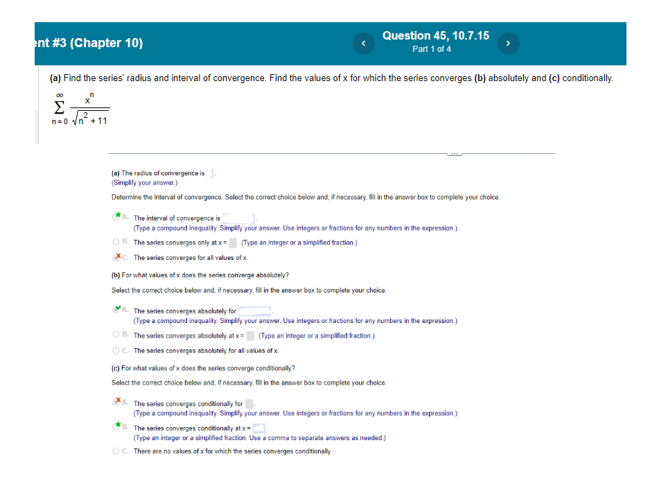 O A. The series converges because dx = 2 1 X +