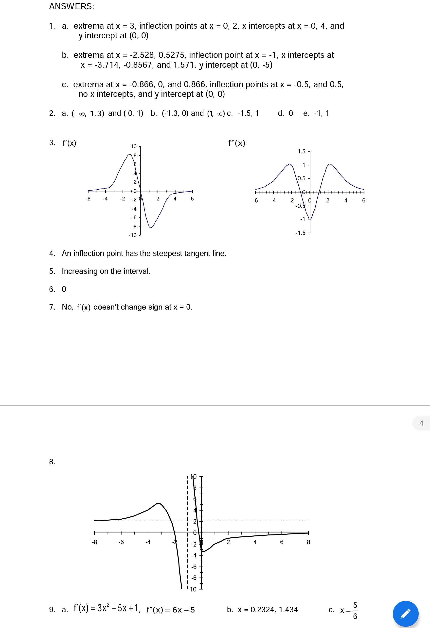 Help me solve this math problem ANSWERS: 1. a. extrema at