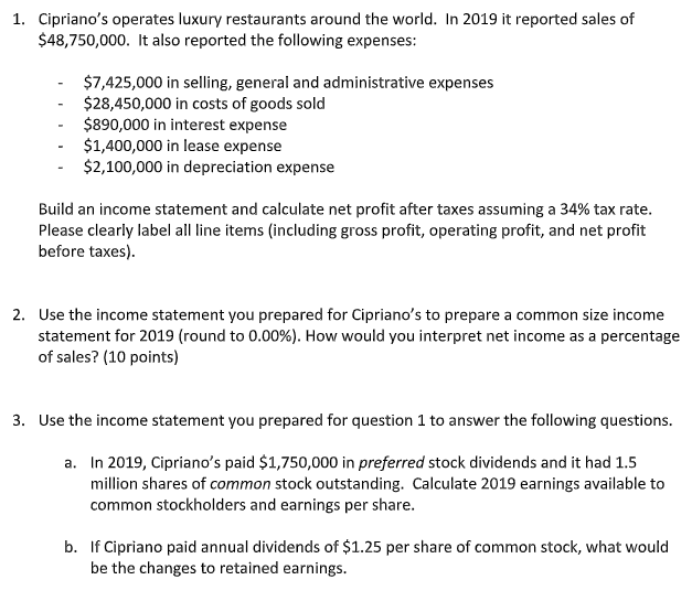  Answer the question all information needed is in there 1. Cipriano's