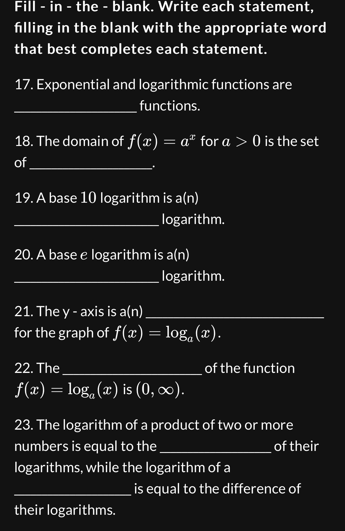  Fill - in - the - blank. Write each statement, filling