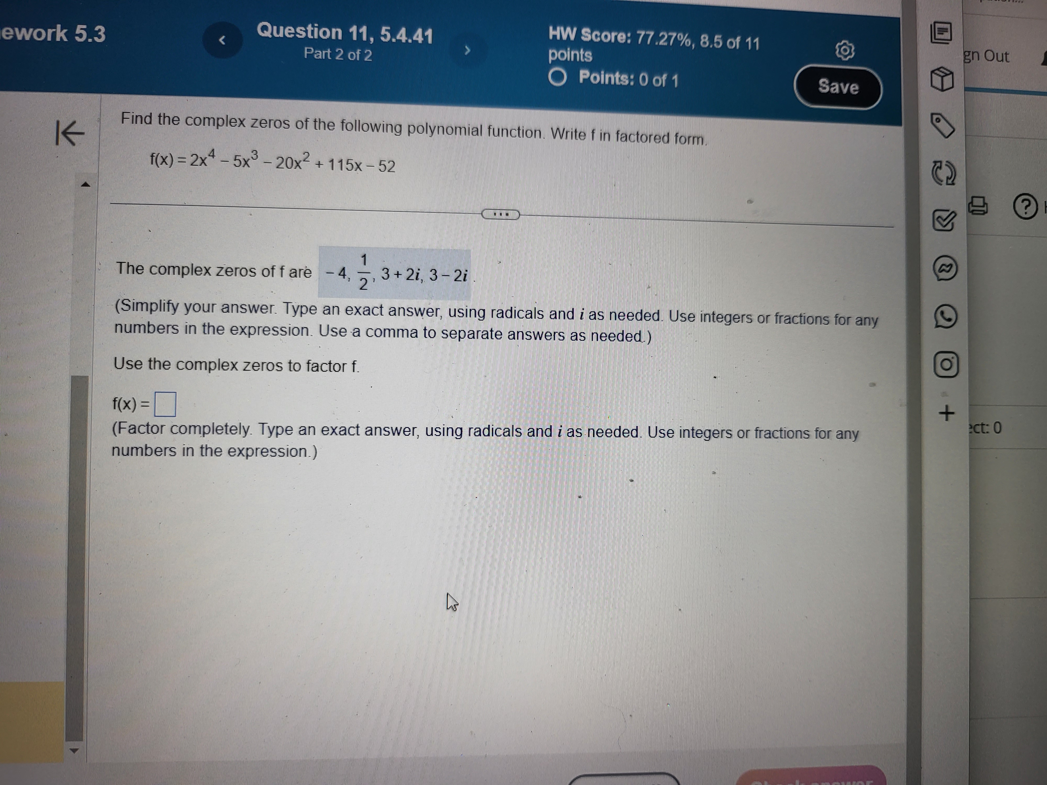 Points: 0 of 1 Save Solve the equation in the interval 0