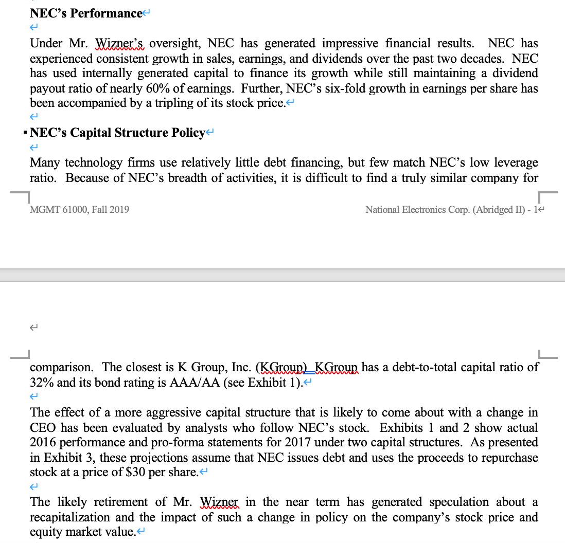 have the view that NEC will likely adjust its capital structure to
