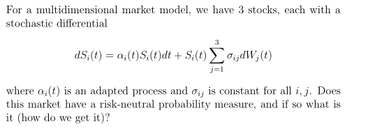 For a multidimensional market model, we have 3 stocks, each with
