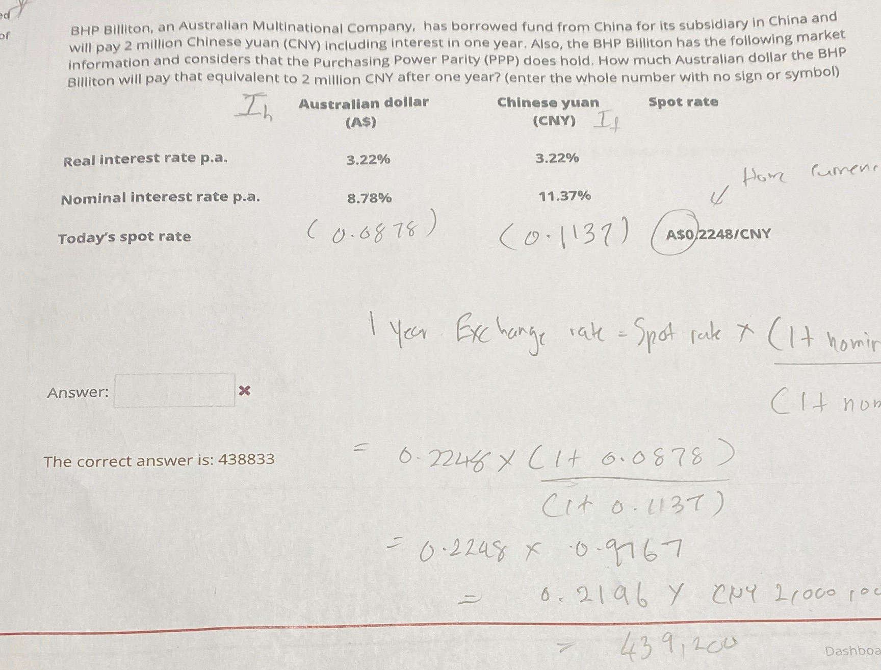 I couldnt get the same answer as per my working below