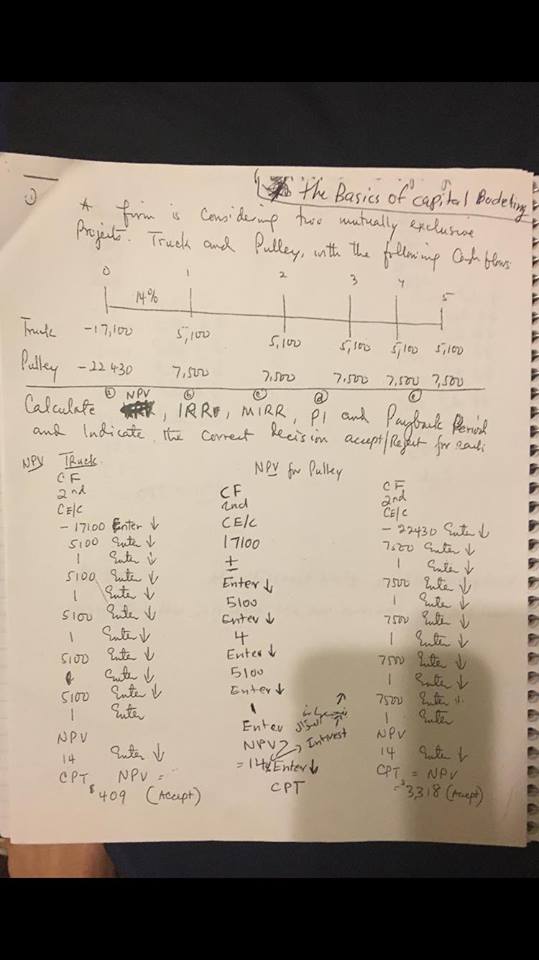  FIN 630 Q 2 Final Examination SAMPLE 2017================================A project has an