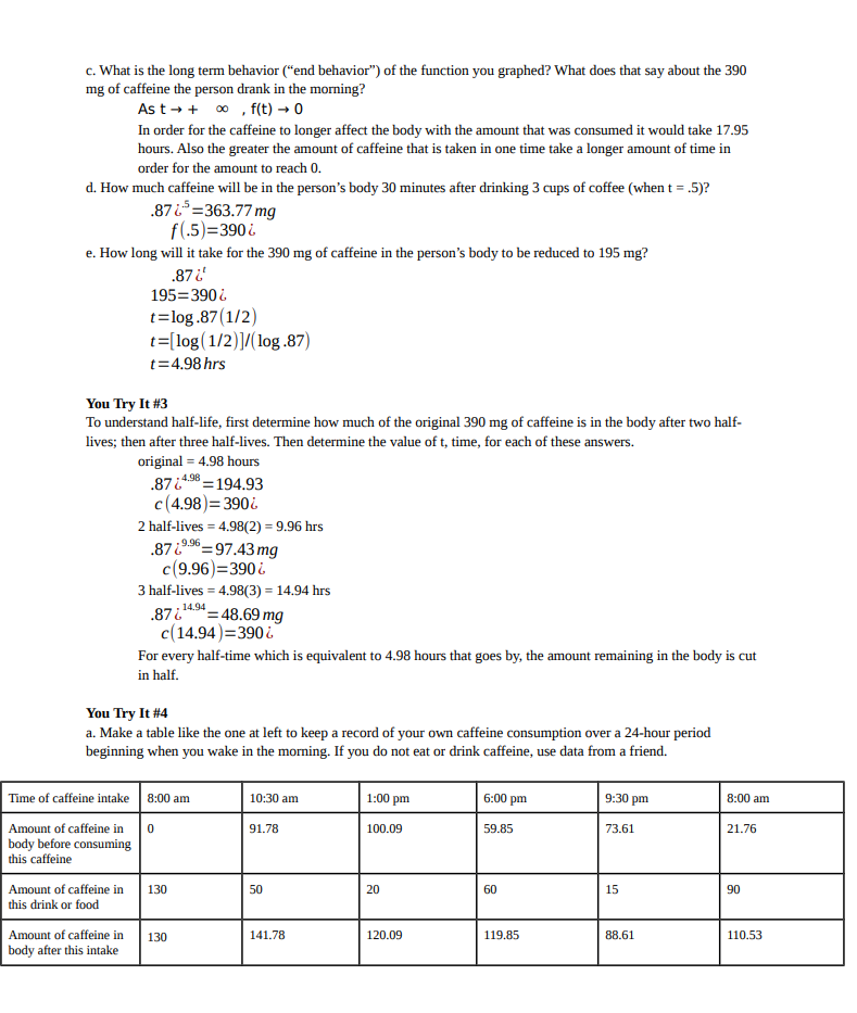this Investigation. 2. Answers to all the questions for You Try It
