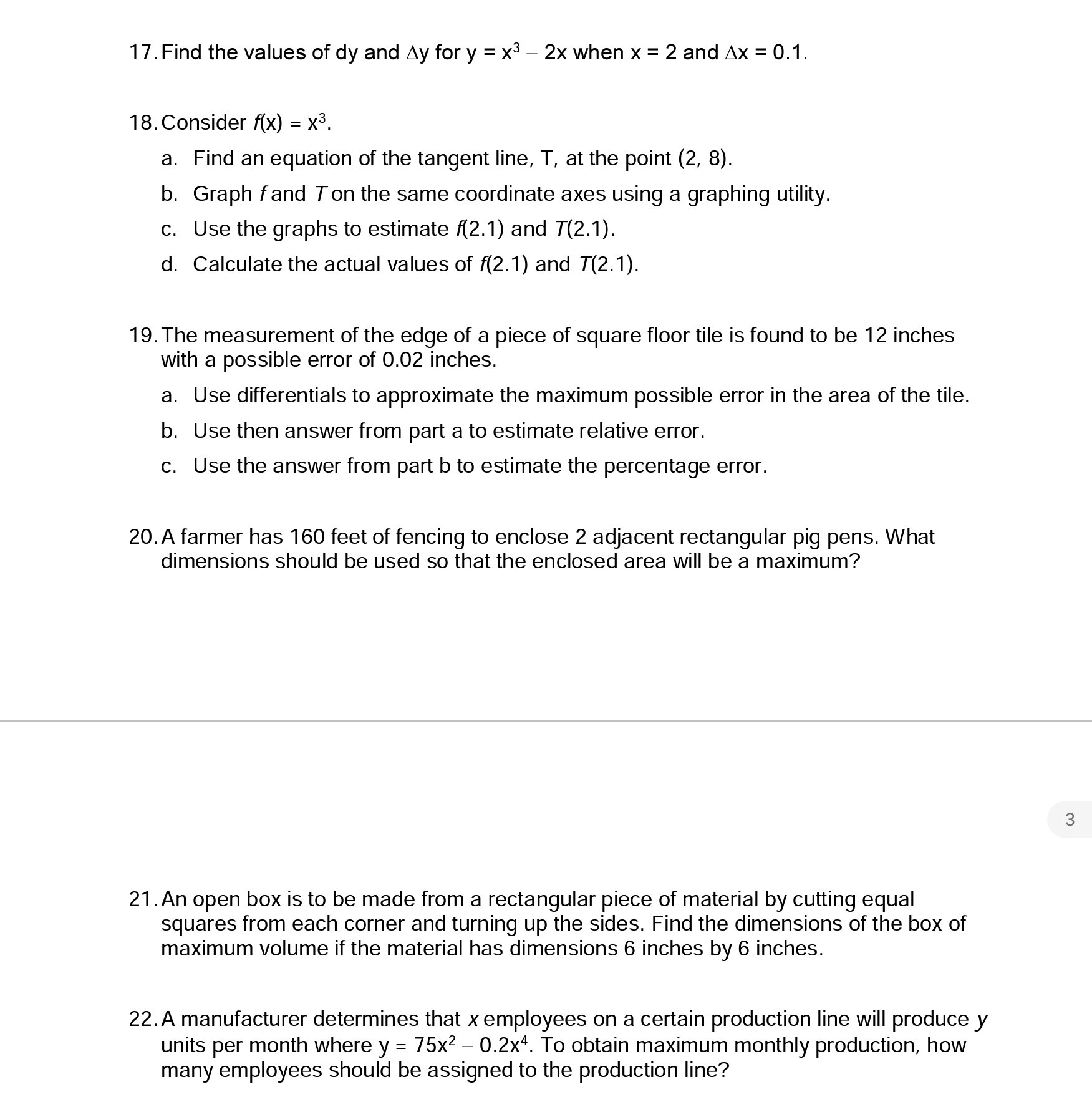 0 d. y= 0 e. x = 2.4 f. x = 3.6