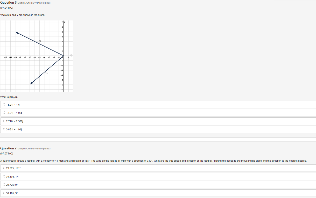 Choice Worth 5 points) (07.06 MC) Given u = 30(cos60', sin 60"