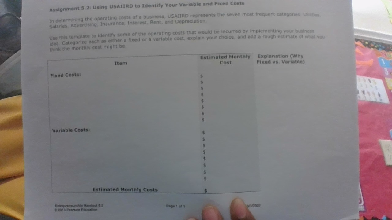  Please complete the fixed and variable cost Word Doc included in