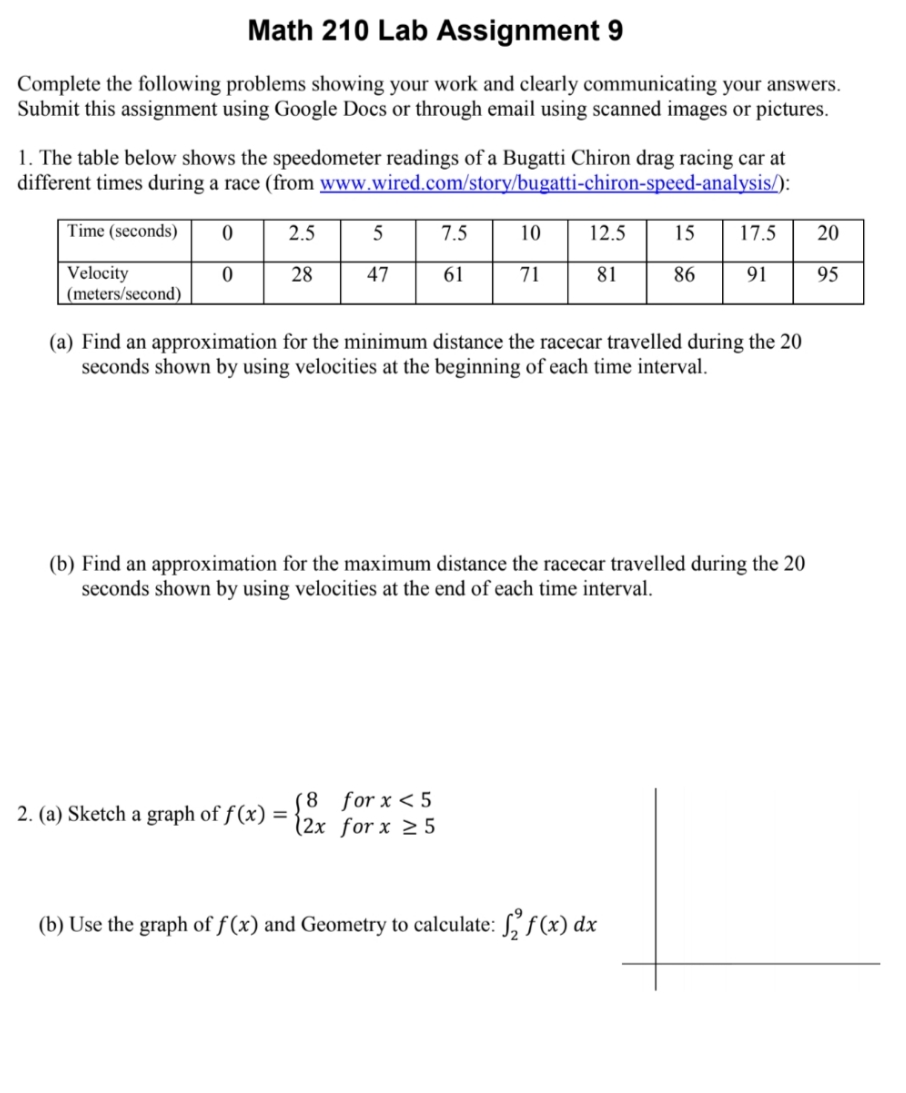  Math210 Math 210 Lab Assignment 9 Complete the following problems showing