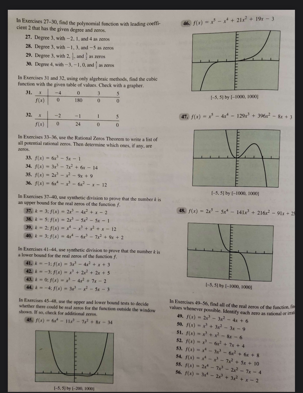  Please help! 27-36 all! 46. f(x) = x5 - x4+ 21x2