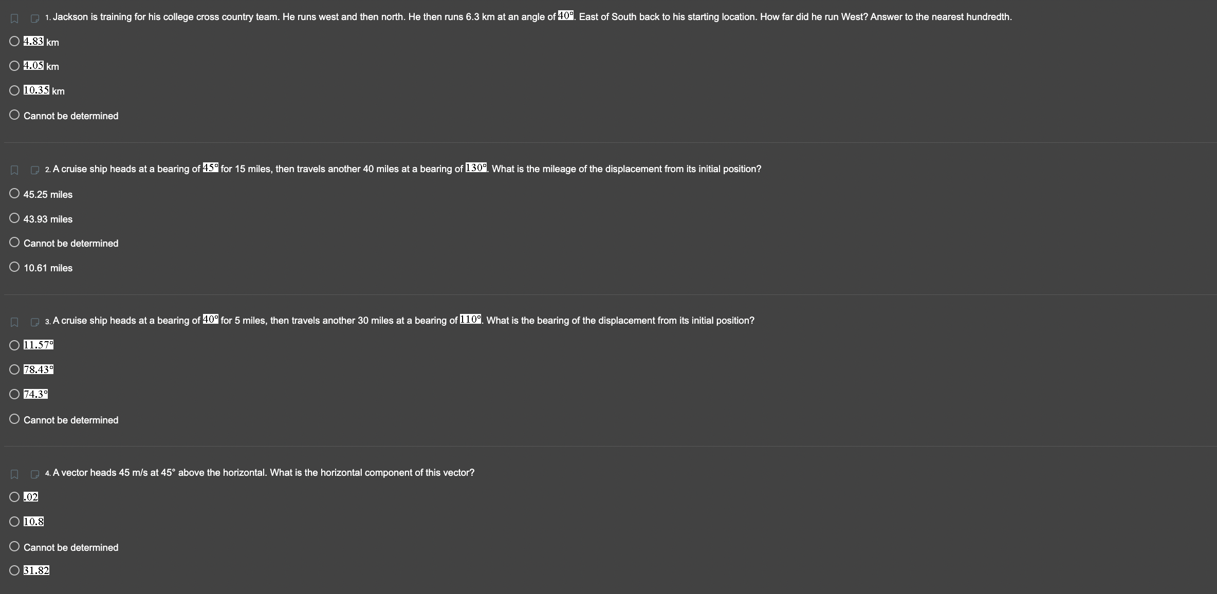 up and Vector D is 5 units down. What is the measure