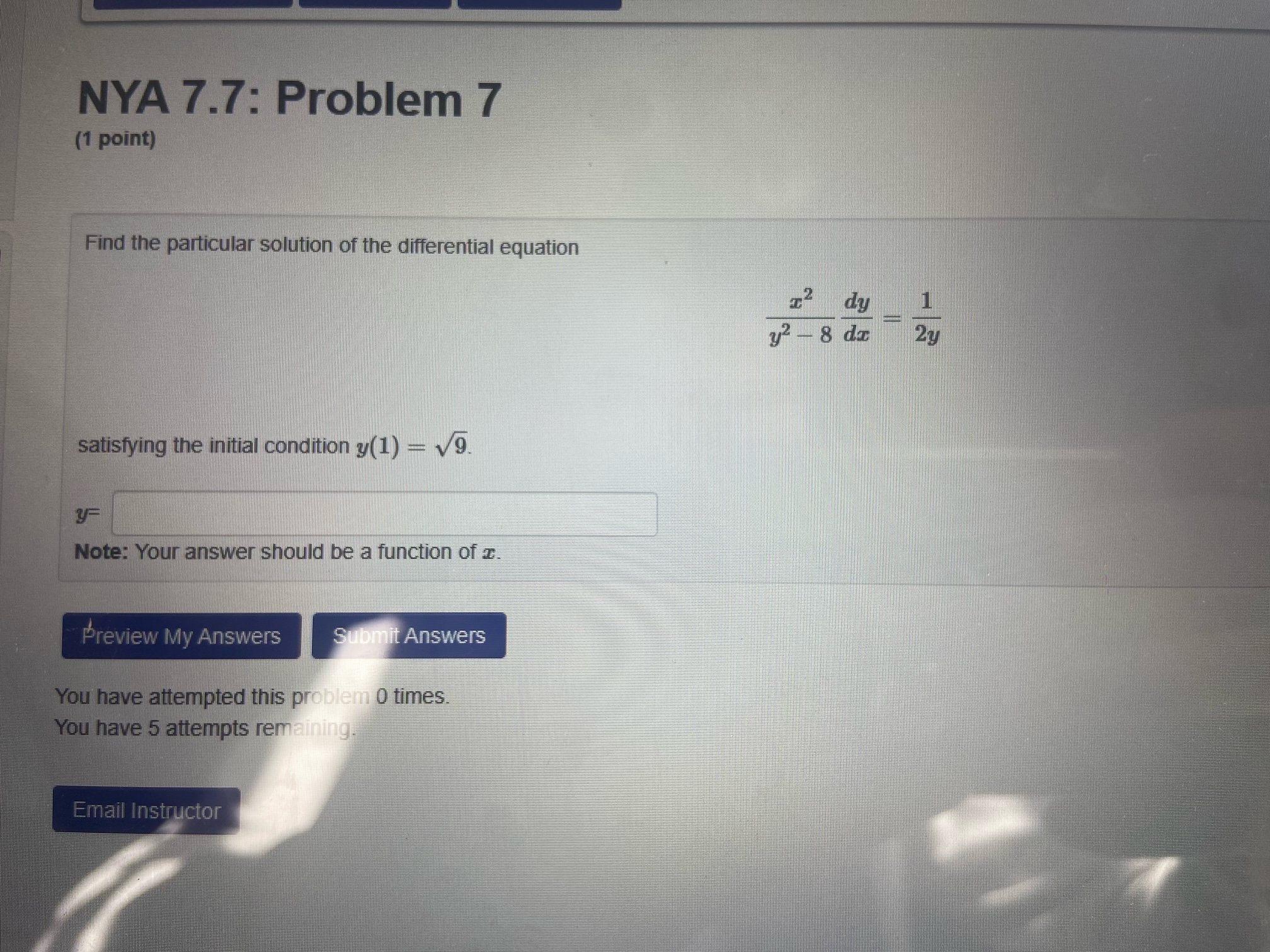 differential equation (Don't forget +C.) y= help (formulas) Preview My Answers Submit