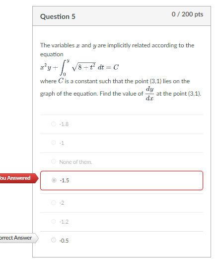  Question 5 0 / 200 pts The variables : and y