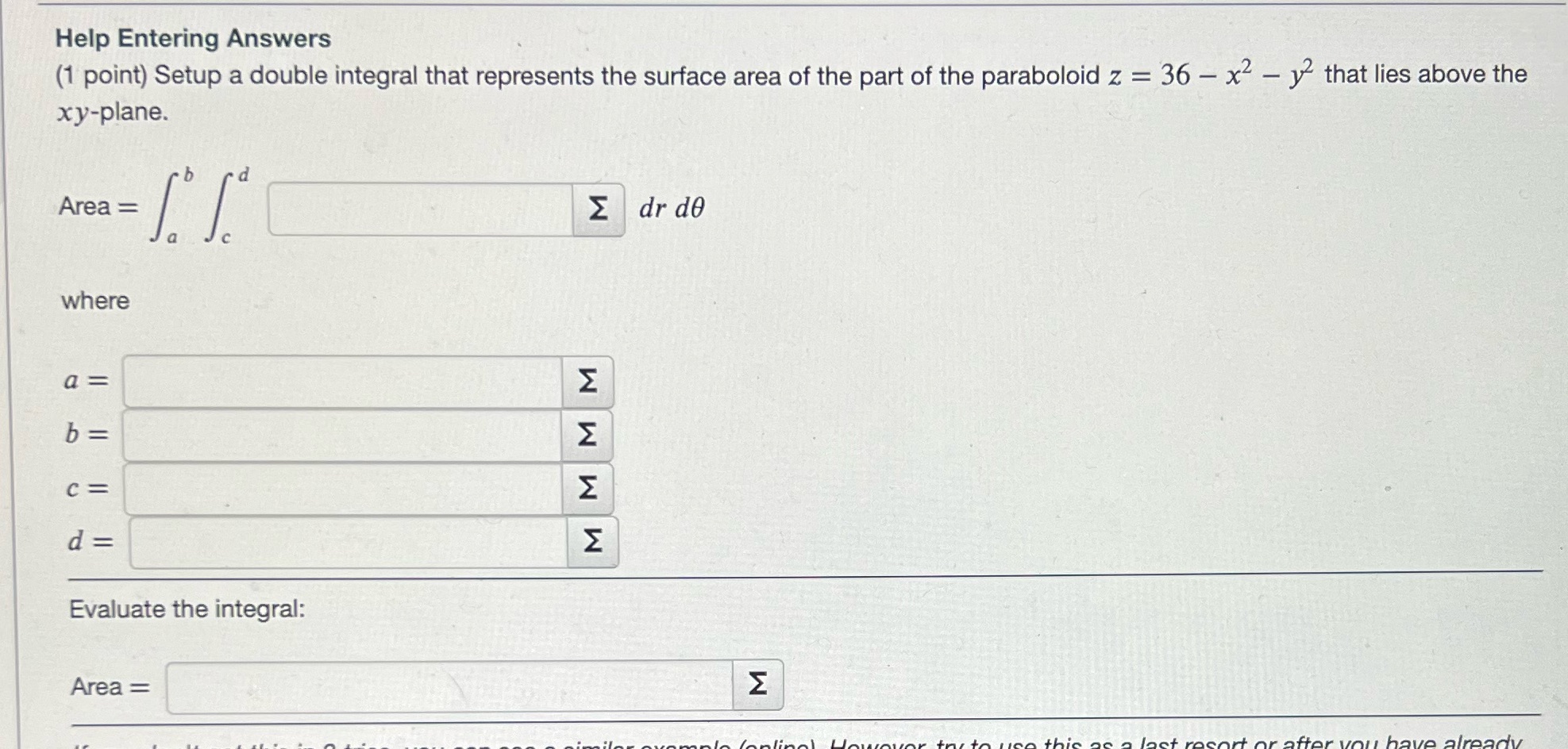 that represents the surface area of the part of the paraboloid z