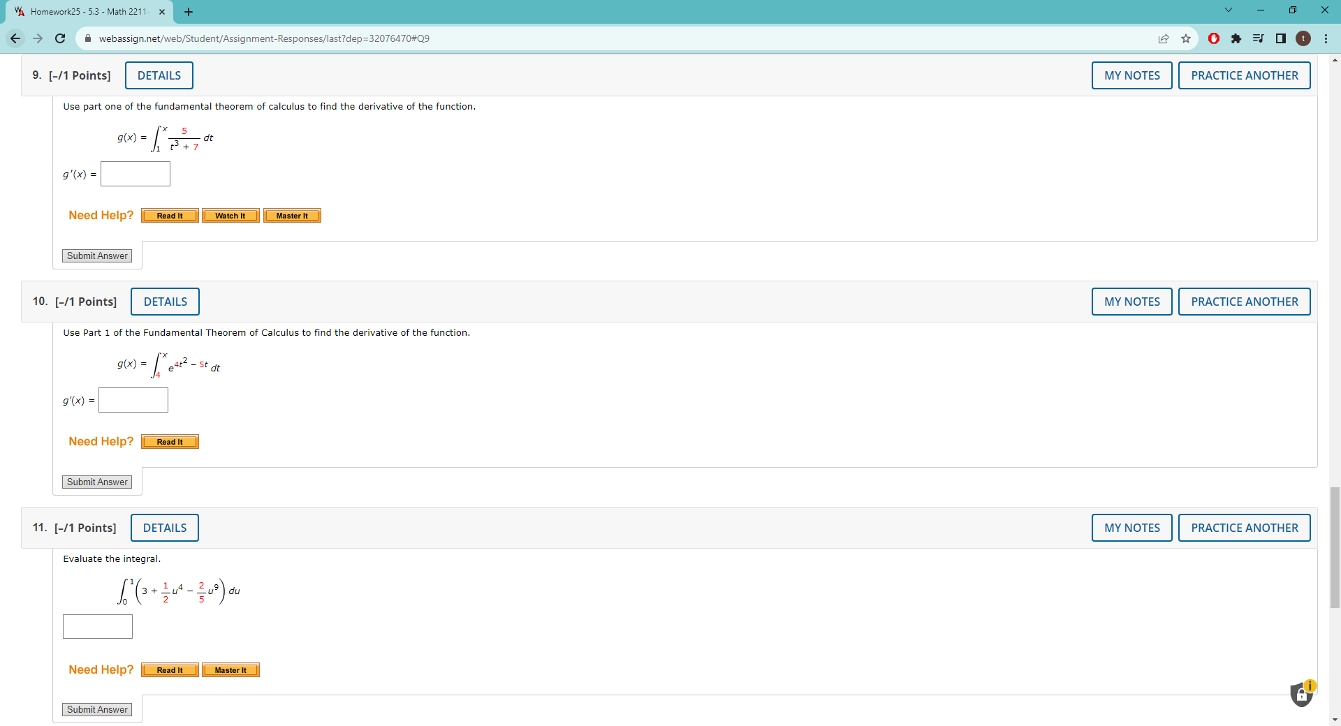 > C A webassign.net/web/Student/Assignment-Responses/last?dep=32076470#Q9 : 9. [-/1 Points] DETAILS MY NOTES PRACTICE