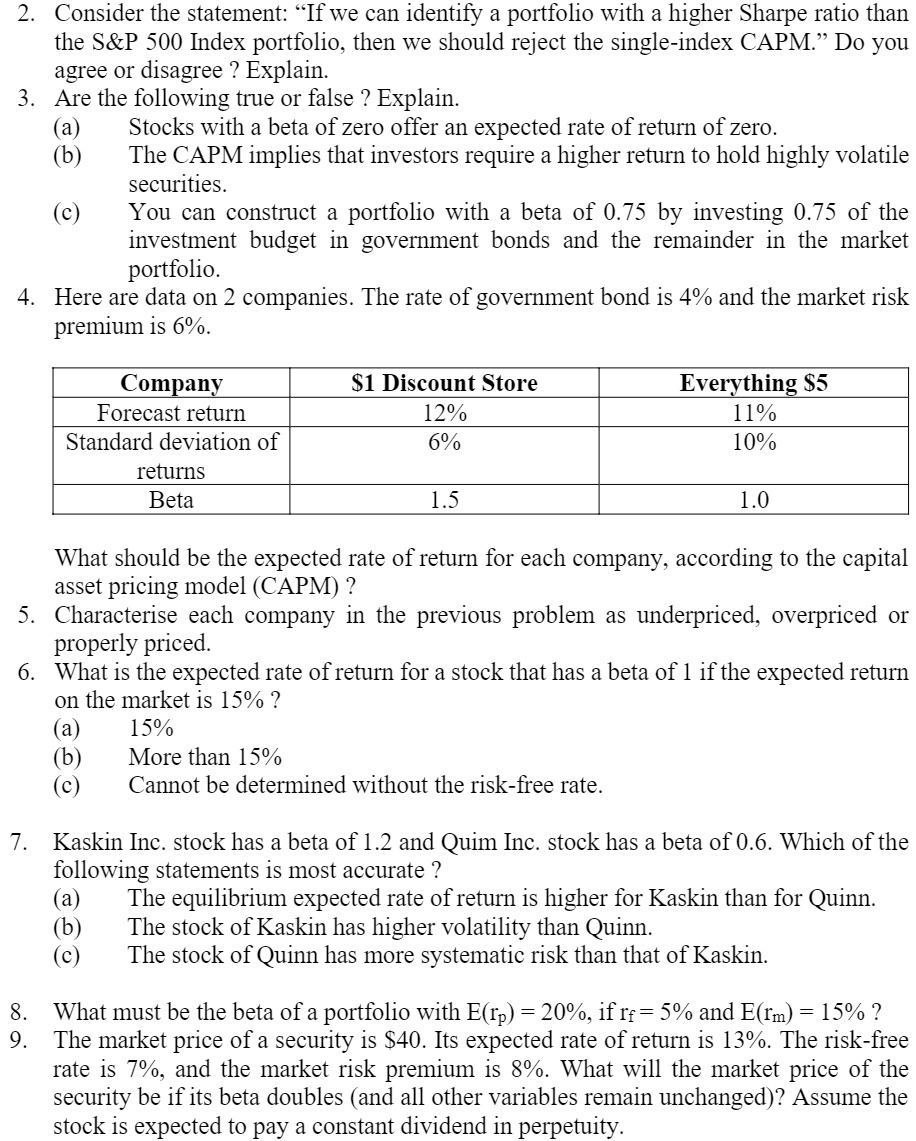  2. Consider the statement: "If we can identify a portfolio with