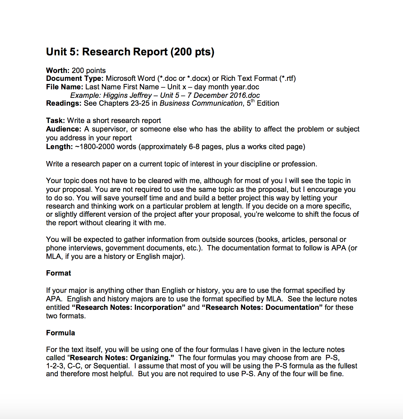  Unit 5: Research Report (200 pts) Worth: 200 points Document Type: