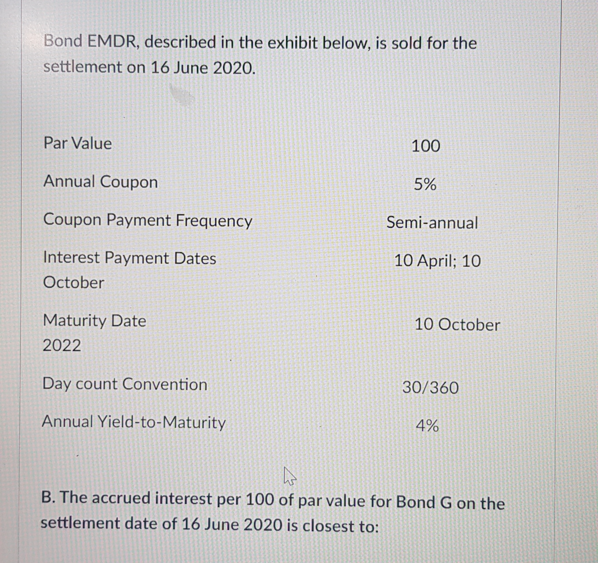 sold for the settlement on 16 June 2020. Par Value 100 Annual