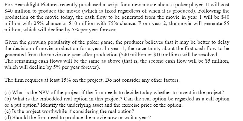 Fox Searchlight Pictures recently purchased a script for a new movie