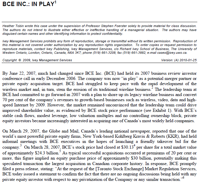There are five questions about a case BCE in play. The