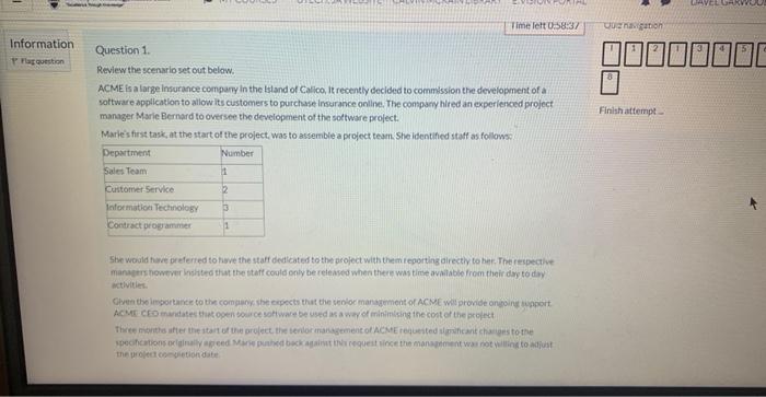 Information Flag question Question 1. Time left 0:58:37 Quiz naligation 2