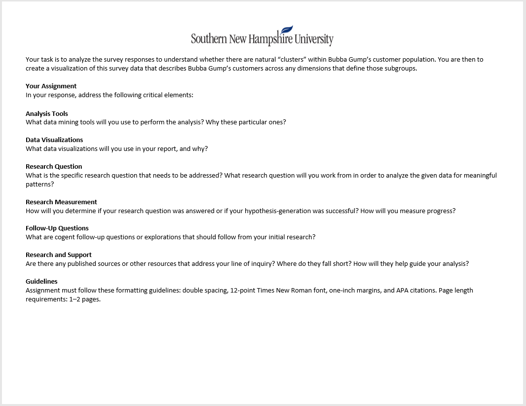 before midnight. I have 4 hours. Southern New Hampslu'fter University Your task