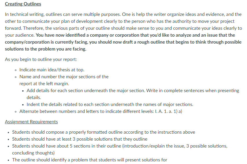  Creating Outlines In technical writing, outlines can serve multiple purposes. One