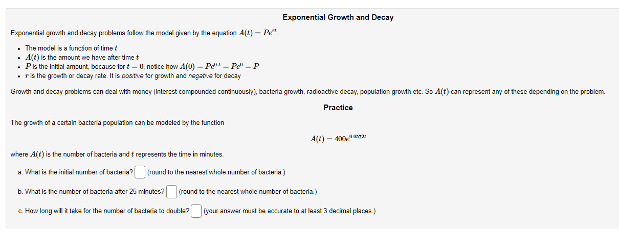 log(=) = log Hint:Exponential Growth and Decay Exponential growth and decay problems