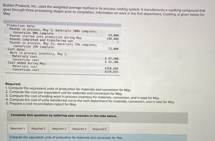 Builder Products, Inc., uses the weighted-average method in its process costing
