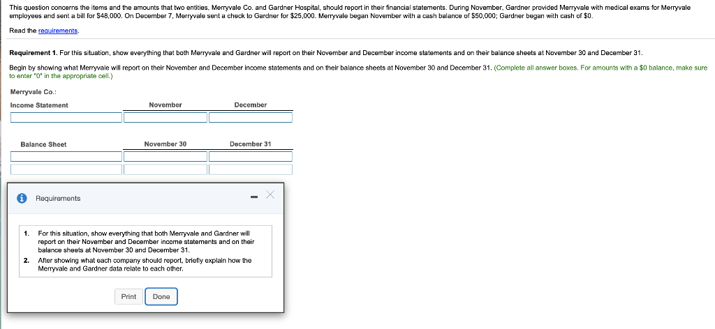  This question concerns the items and the amounts that two entities,