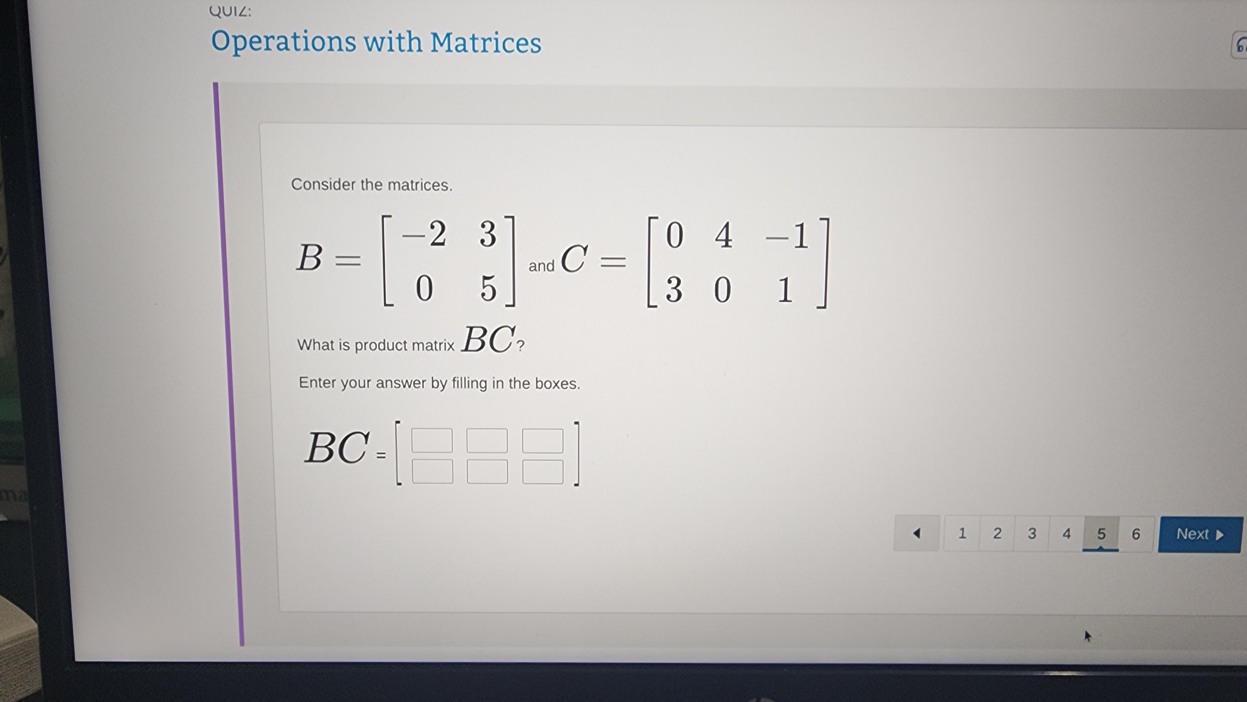 Q = 5 4 3 - 1 -3 What is product matrix