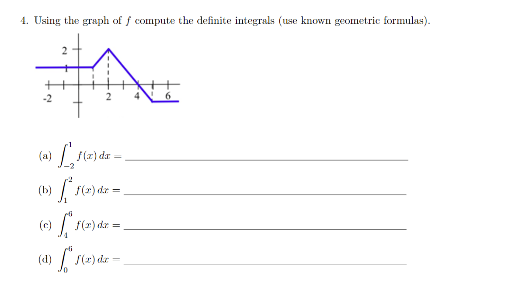 F(0) =_ (c) Evaluate F(-1) F(-1) = (d) Calculate the definite integral.