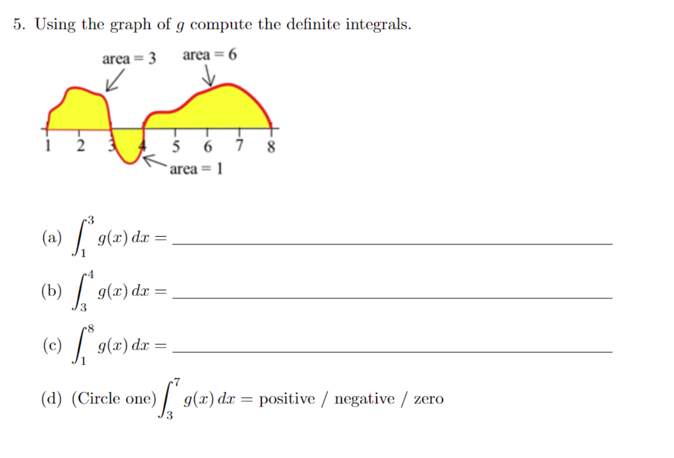 Be 7 dx =4. Using the graph of f compute the definite