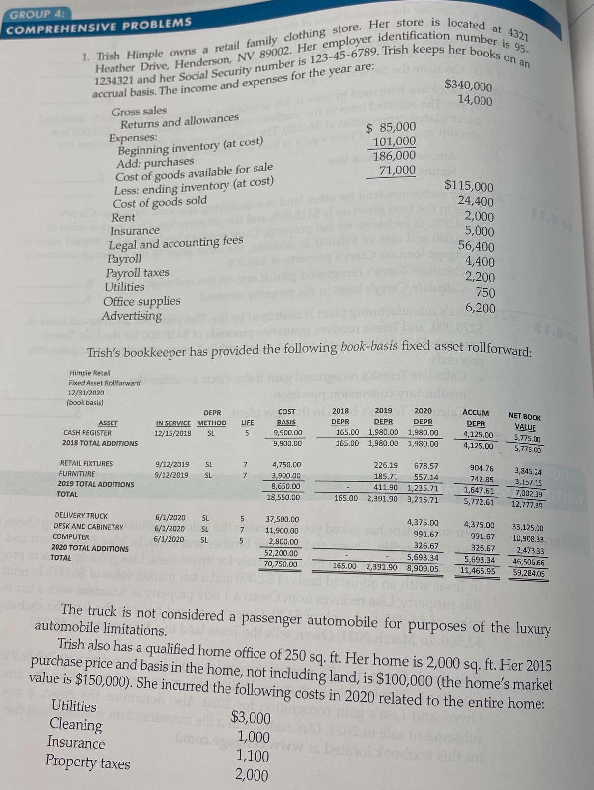 GROUP 4: COMPREHENSIVE PROBLEMS 1. Trish Himple owns a retail family