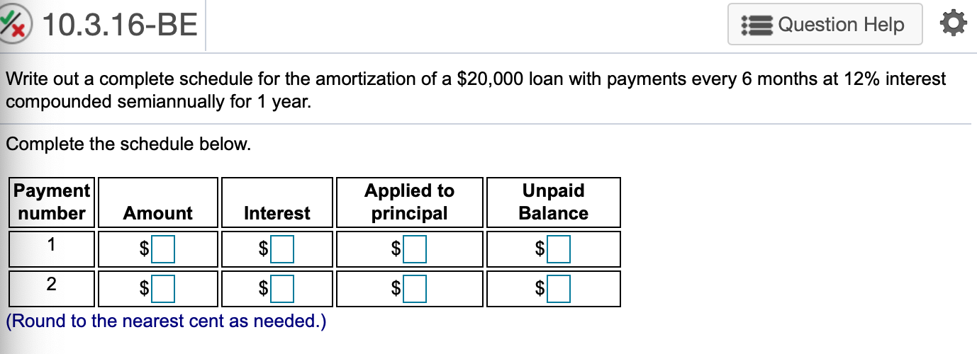 Payment Applied to Unpaid number Amount Interest principal Balance EA 2 $