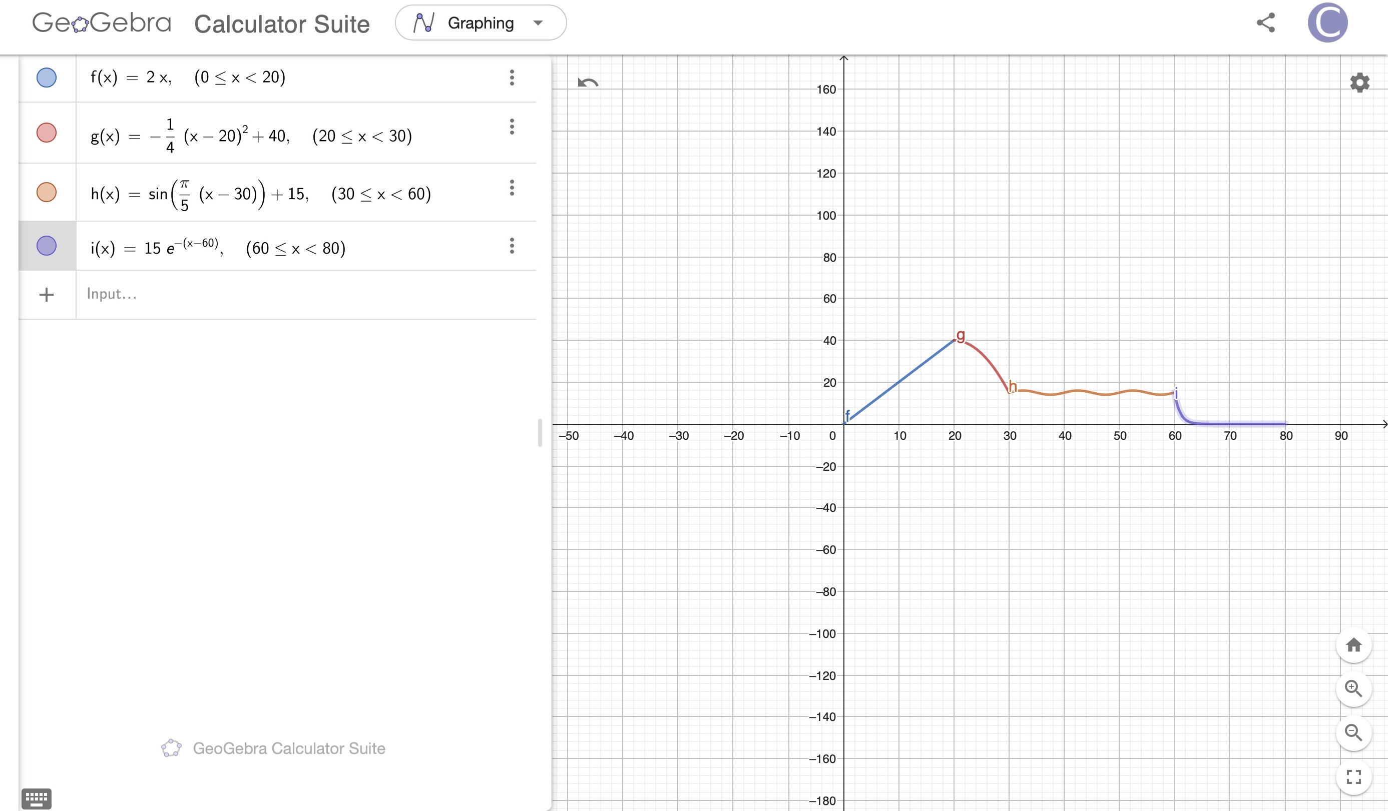 GeoGebra Calculator Suite N Graphing f(x) = 2x, (0 < 20) 1