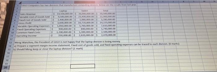 GIGO Computers has two divisions that manufacture computing dentom, below are