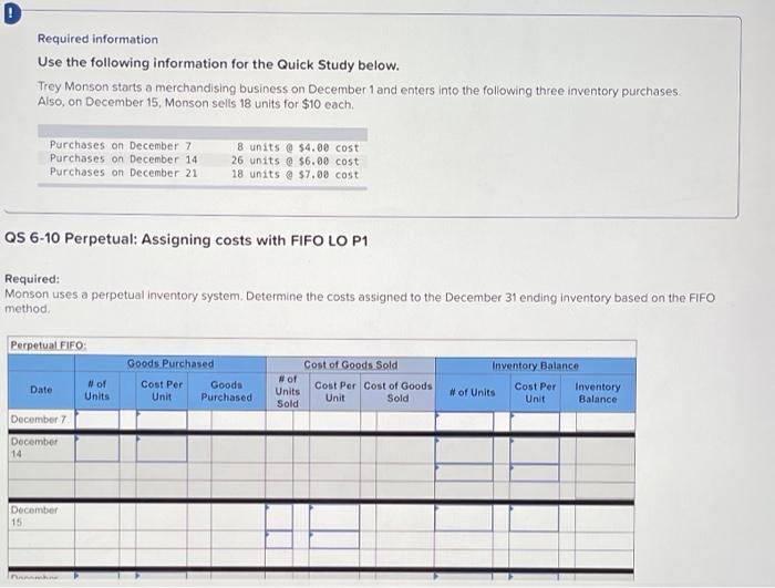  D Required information Use the following information for the Quick Study