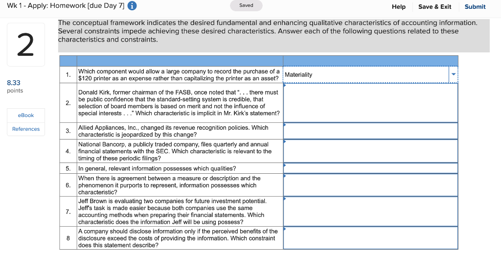  Wk 1 - Apply: Homework [due Day 7] 2 Saved Help